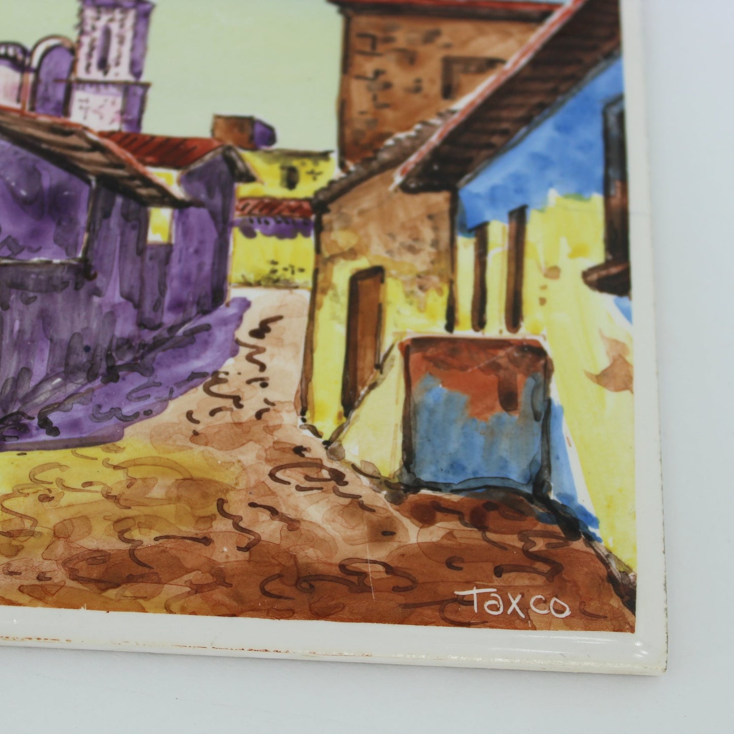 Ceramic Tile Taxco Street Scene Monterrey Tile Mexico close view of tile mark