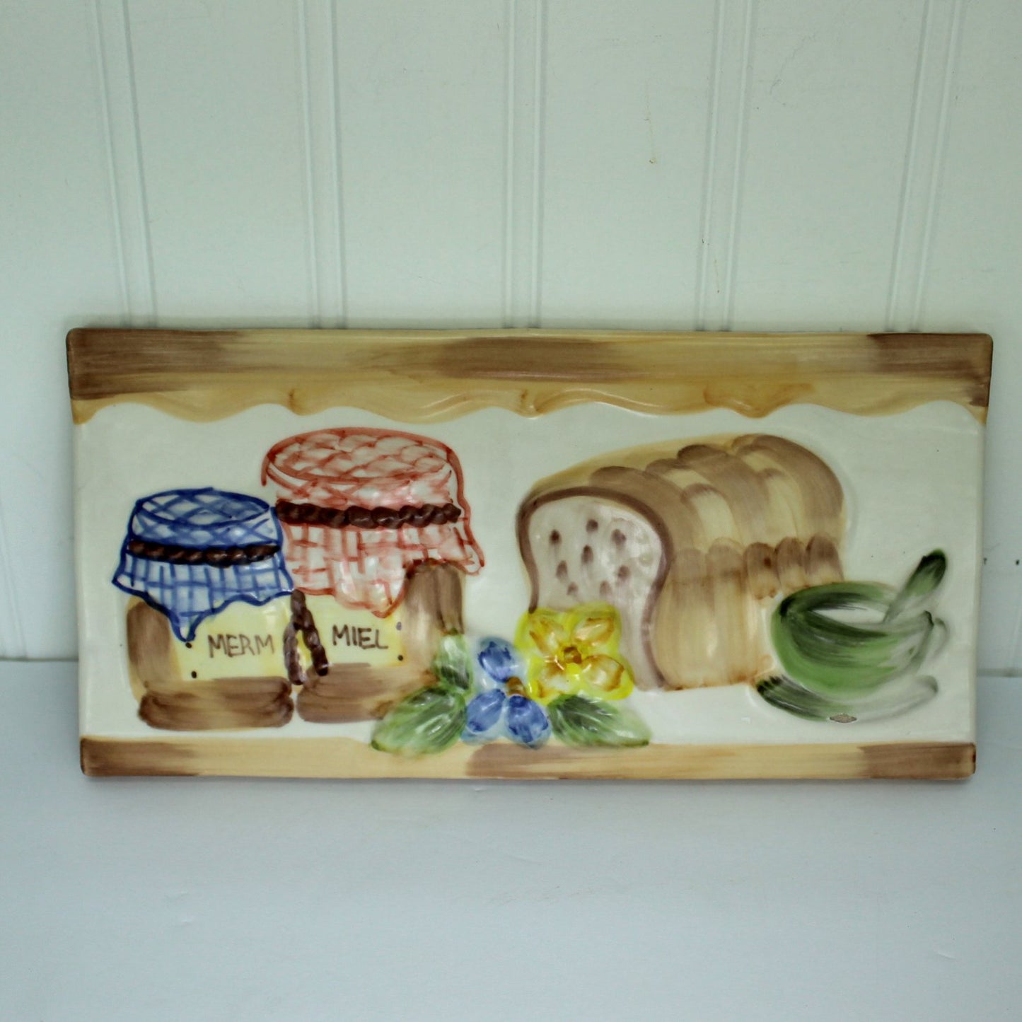 Pair Decorative Tiles DIY Project Kitchen Decor Fruit Bread Miel bread and honey