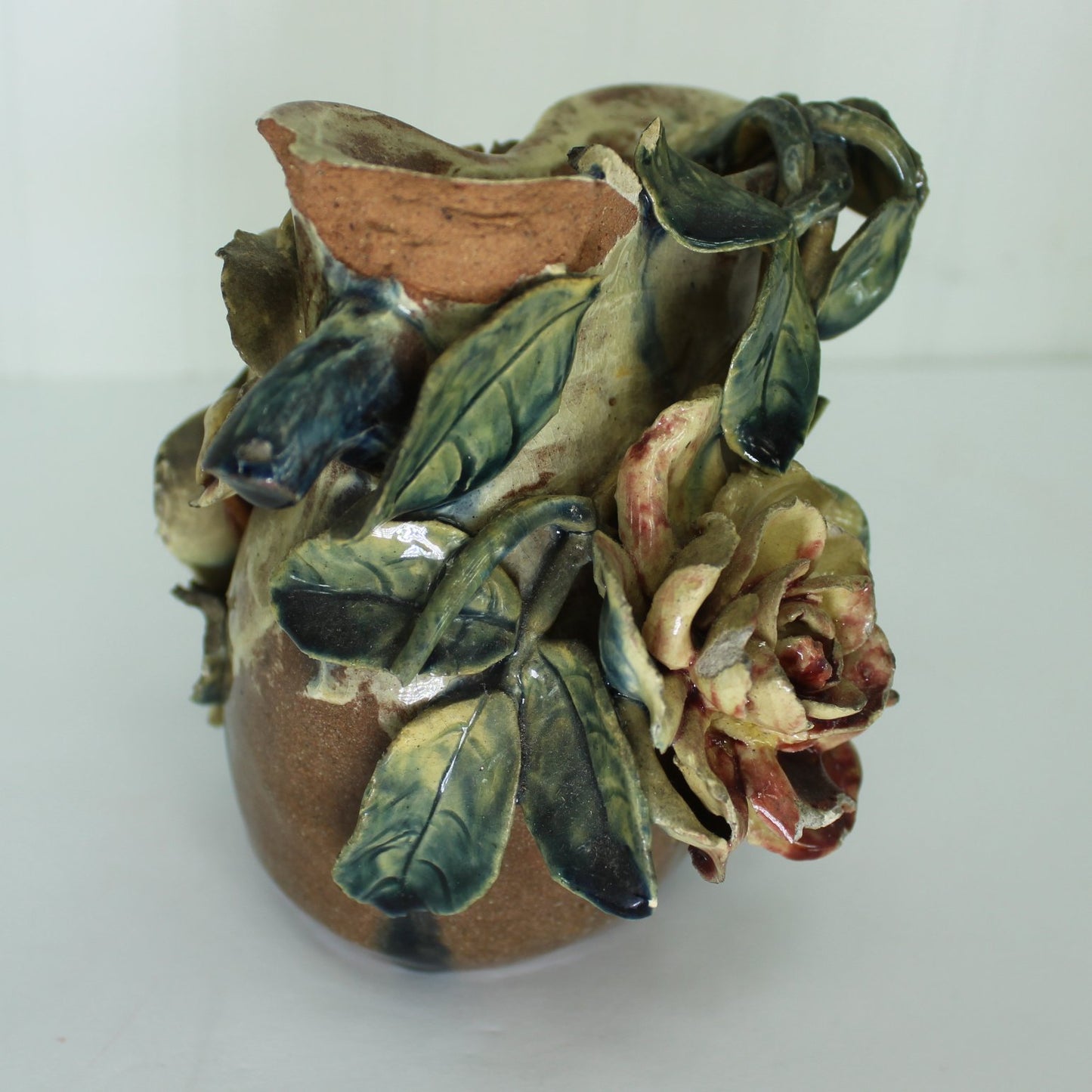Antique Majolica Vase Red Clay Ohio Estate side view