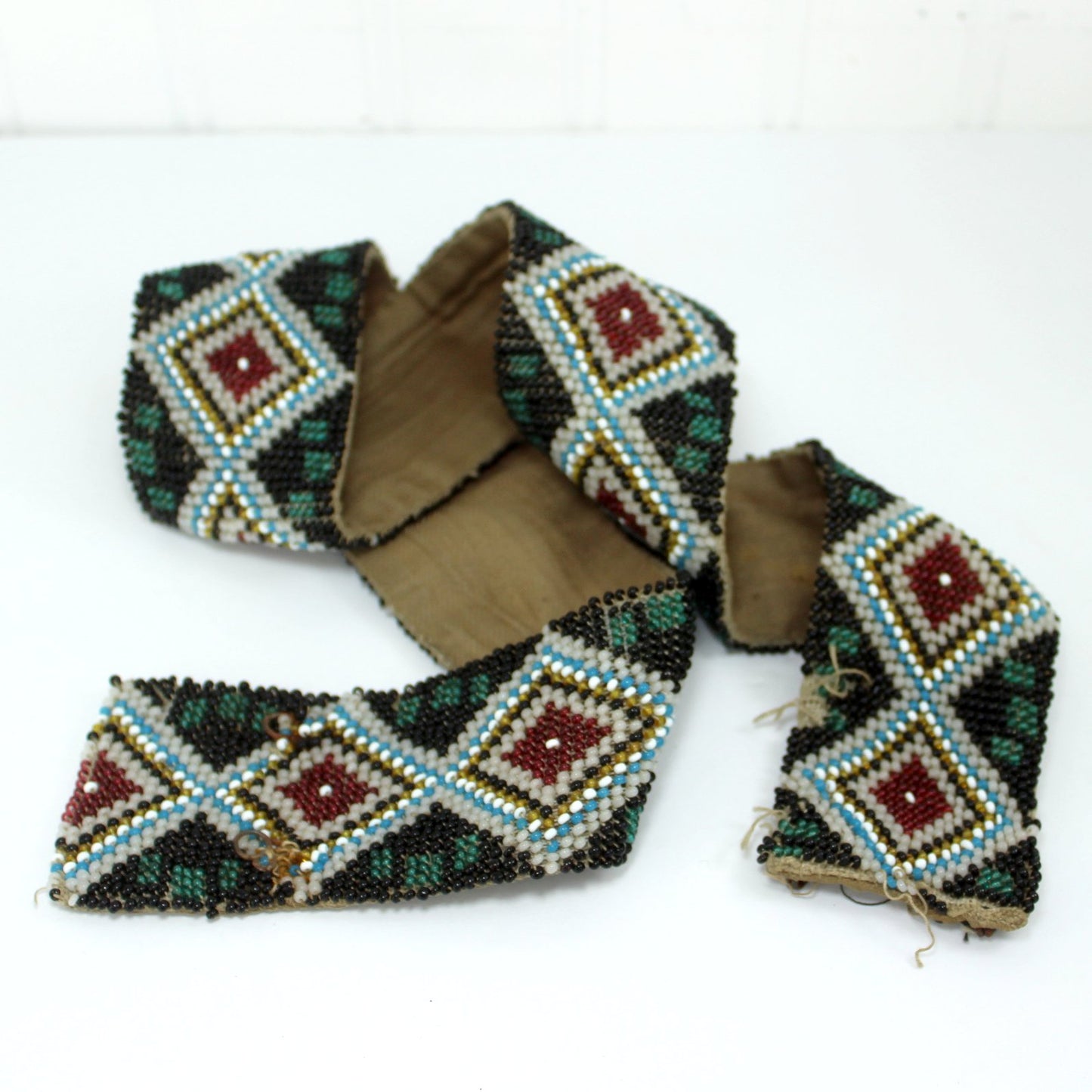 Antique Victorian Era Bead Belt Diamond Design Estate Native American