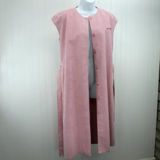 Vintage Samuel Robert Androu Designer Long Vest Dusty Pink 1970s Ultrasuede open view