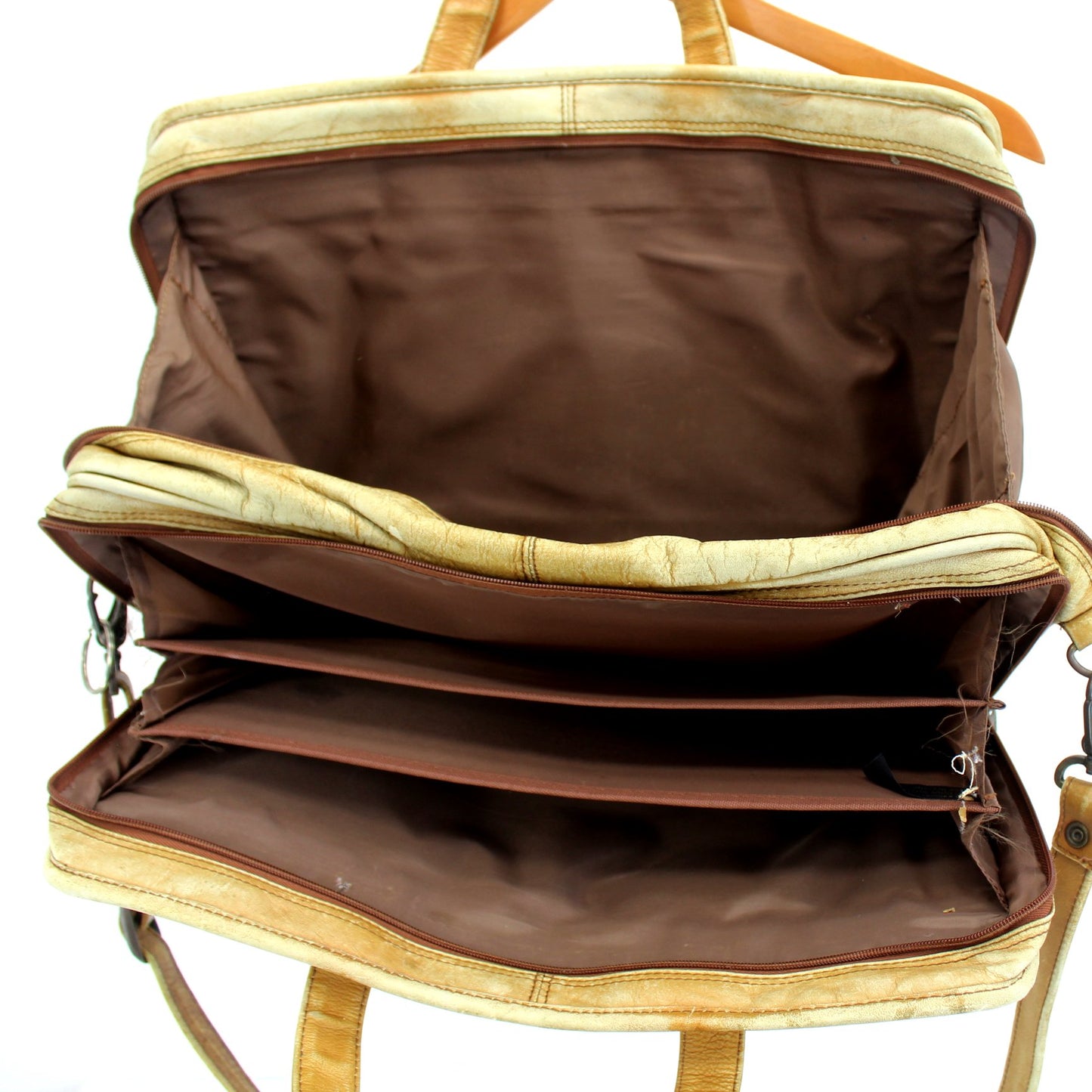 Vintage Shabby Older Leather Briefcase Laptop TLC Conditioner Needed interior