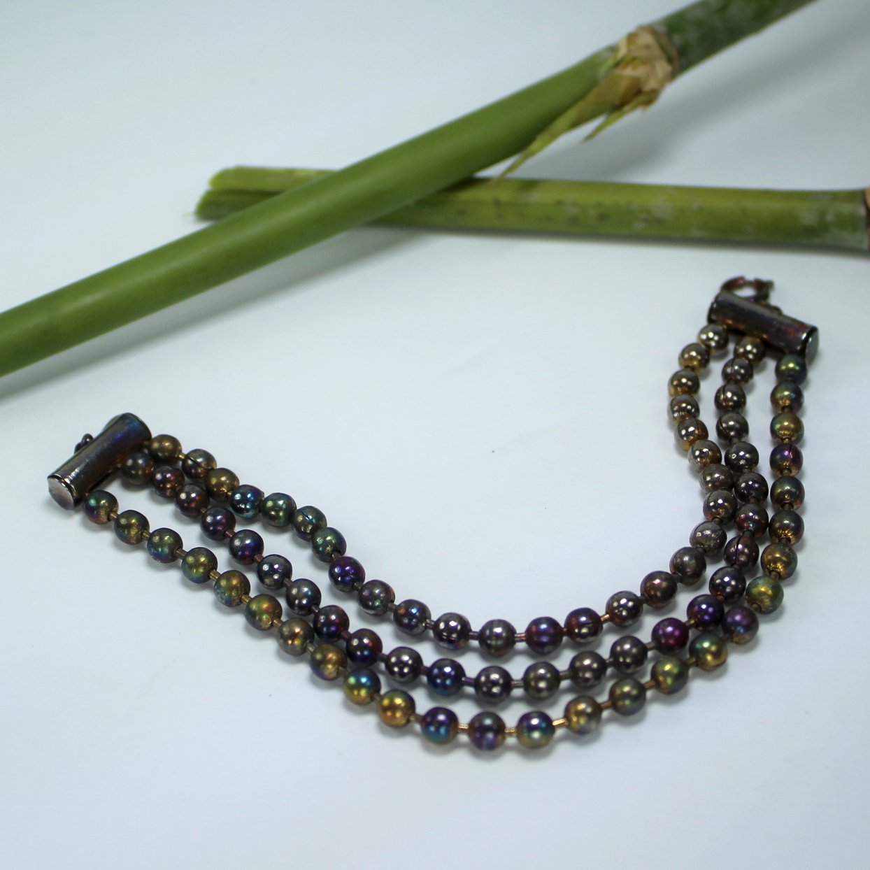 Iridescent Ball Chain Bracelet 7 1/2" Length Metallic Colors