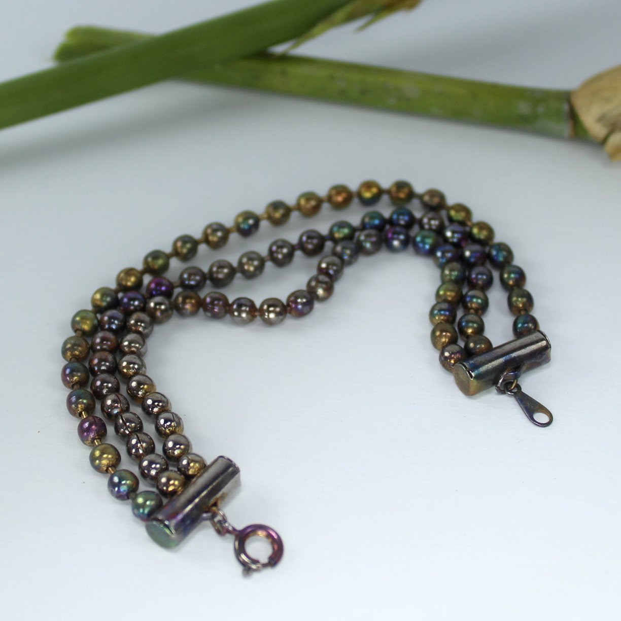 Iridescent Ball Chain Bracelet 7 1/2" Length Metallic Colors matching closure