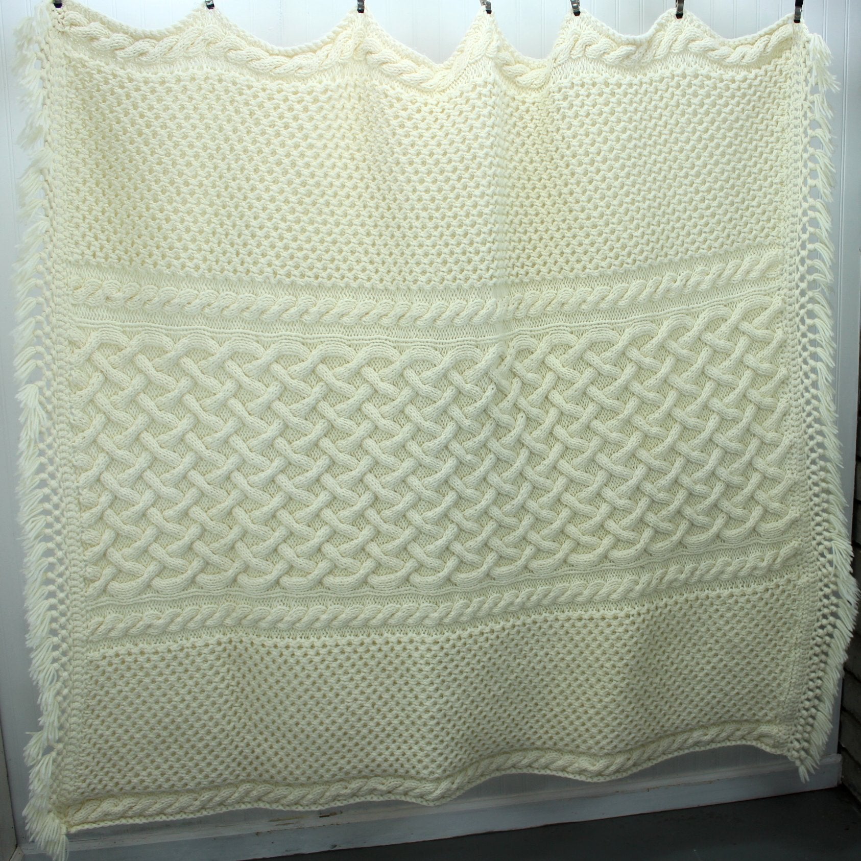Hand Knit Fisherman's Pattern Throw Blanket Heavy Warm