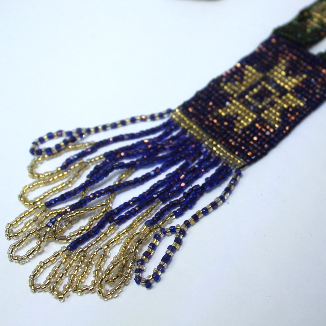Beautiful Estate Woven Bead Necklace Yoke Style Gorgeous Purple Gold Metallic