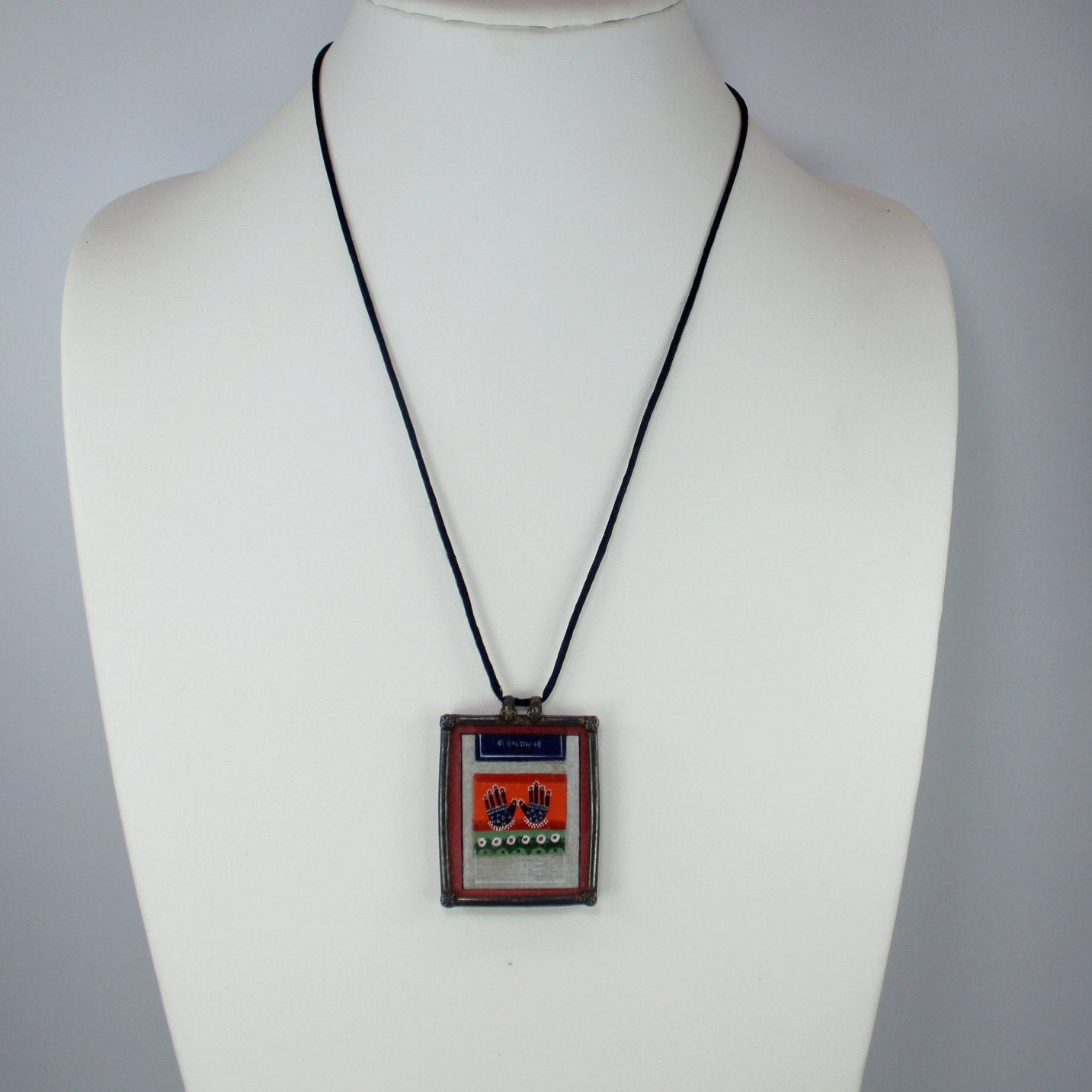 Lotus Hands Lord Vishnu Pendant Necklace Artisan neck view