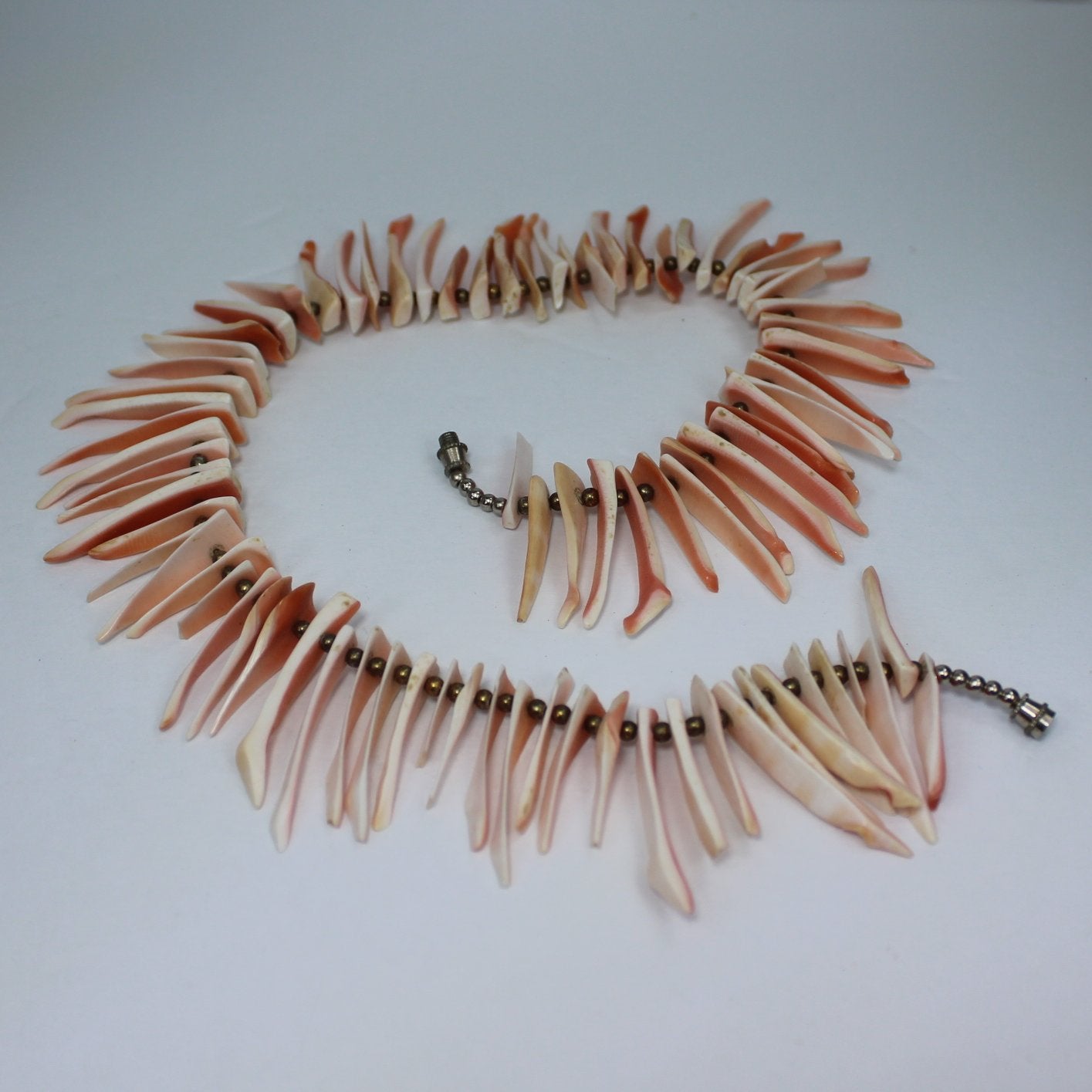 Cut Natural Shell Necklace Shades of Pink Silver Ball Chain open view