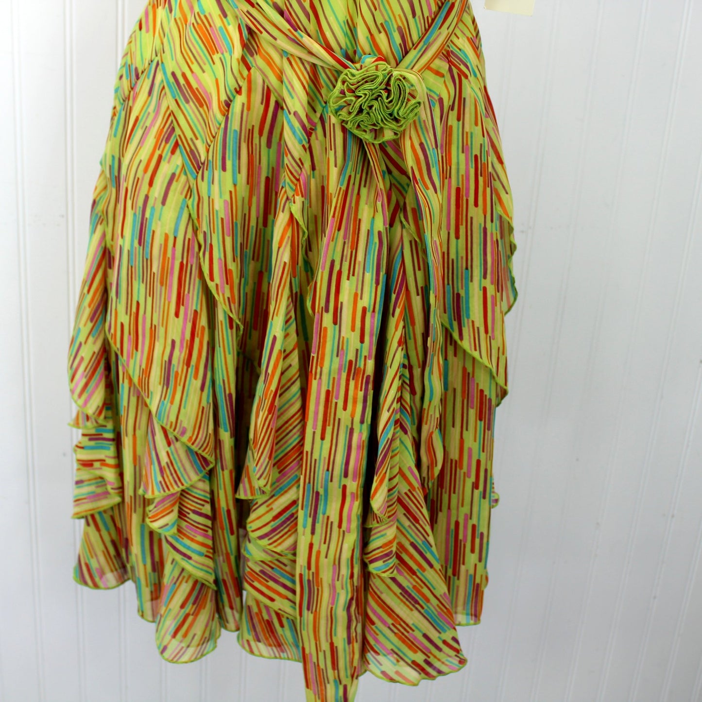 Bethany Dress New With Tags Size 6P Lime Lilac Flounced Skirt Ruffle Neck skirt view and flower