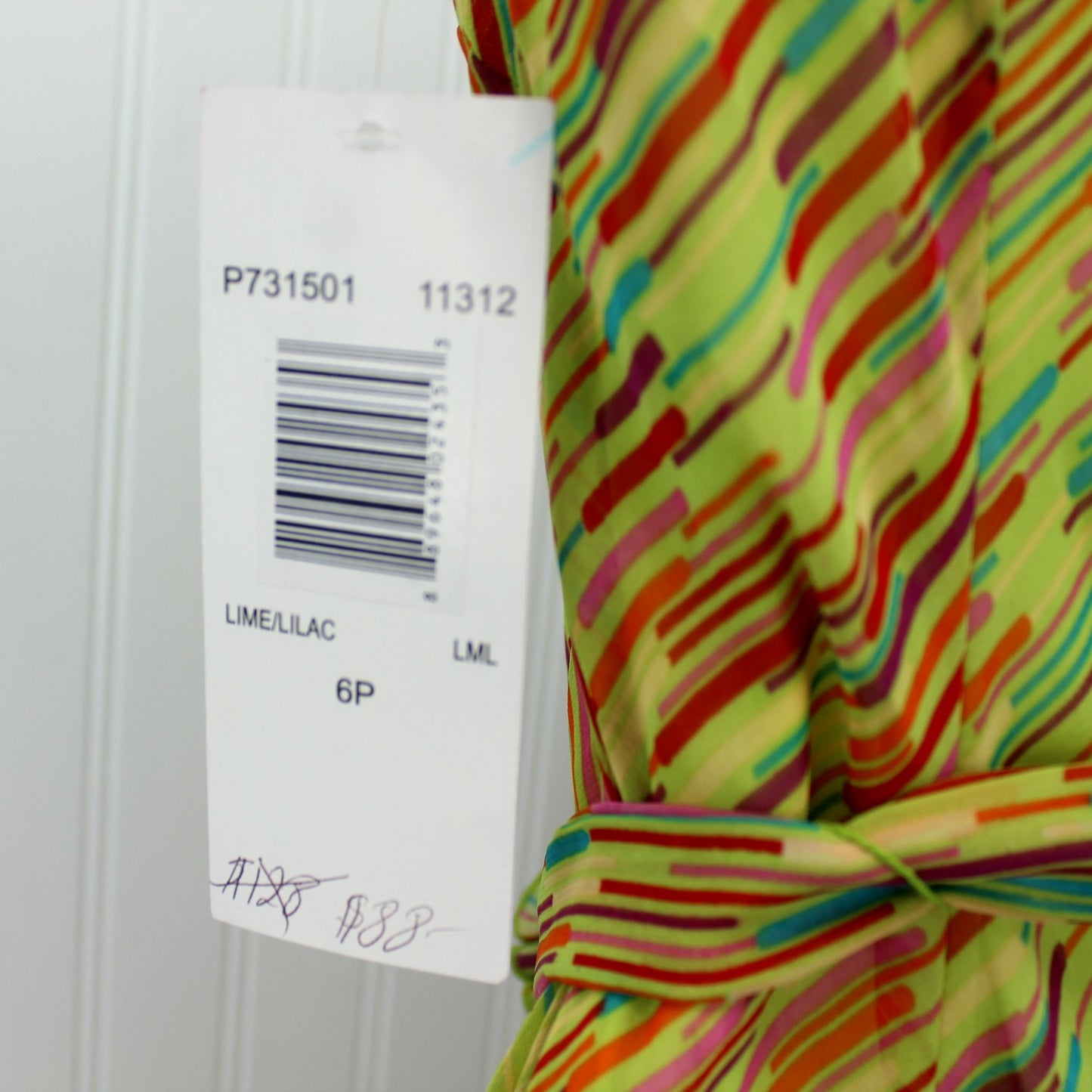 Bethany Dress New With Tags Size 6P Lime Lilac Flounced Skirt Ruffle Neck orig tag