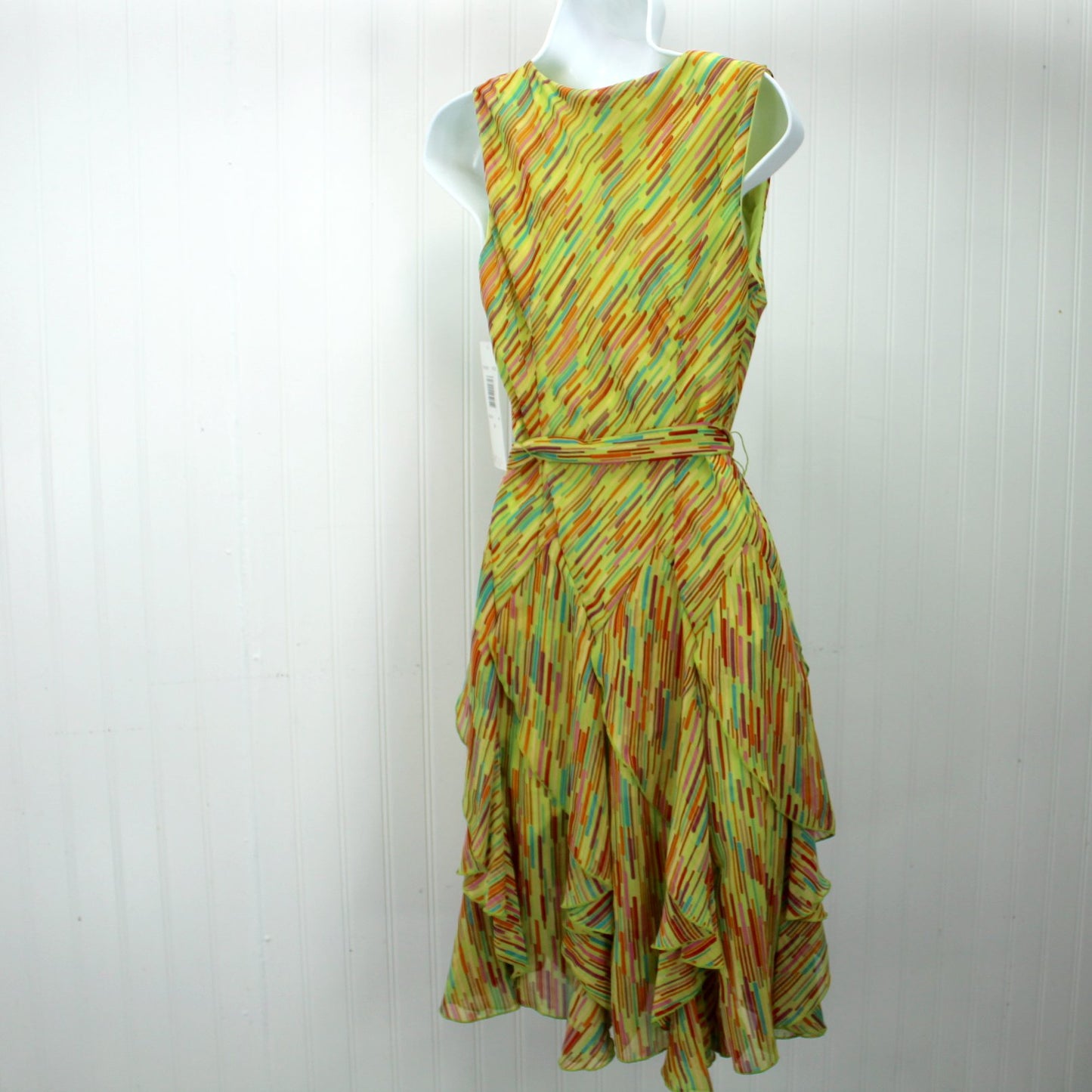 Bethany Dress New With Tags Size 6P Lime Lilac Flounced Skirt Ruffle Neck back view