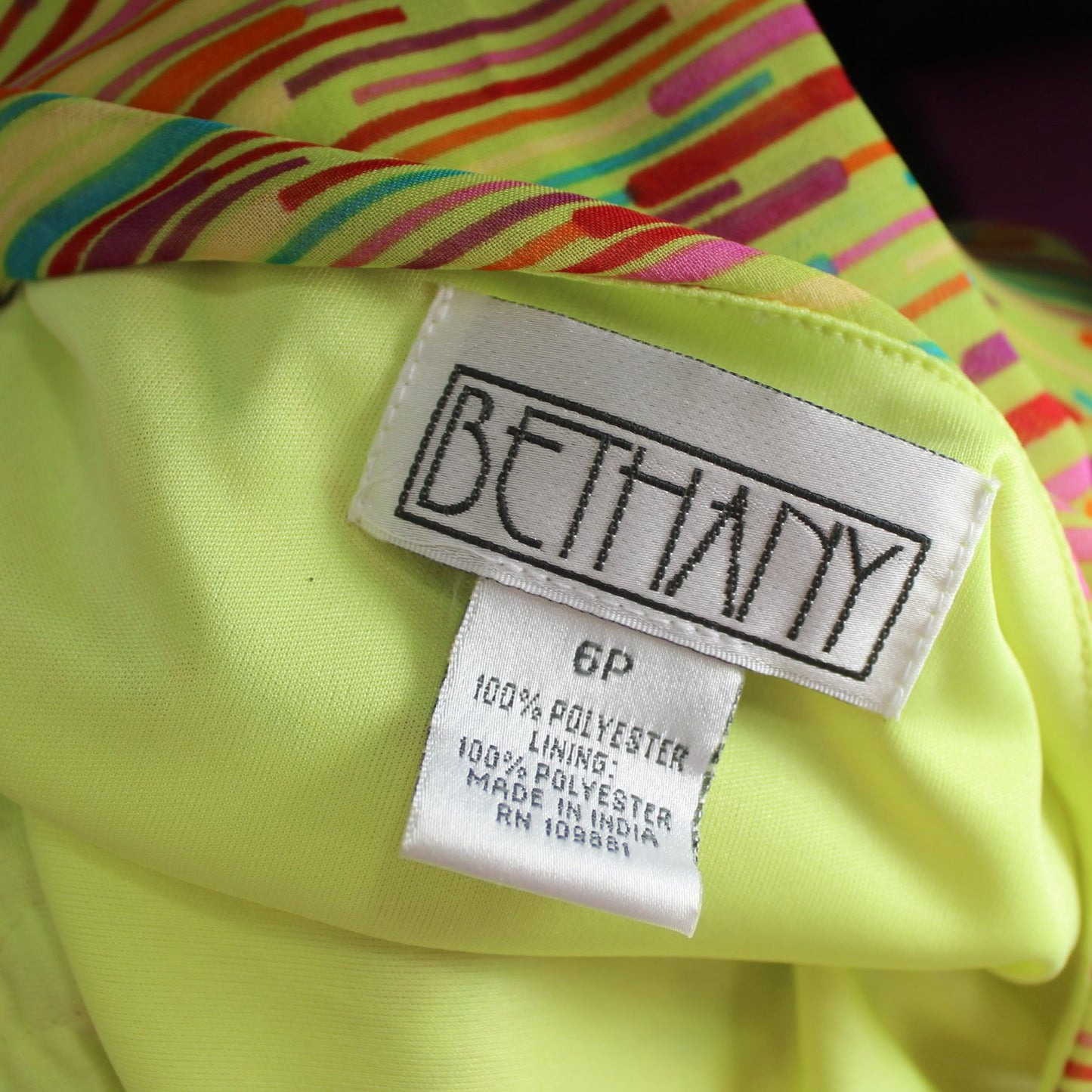 Bethany Dress New With Tags Size 6P Lime Lilac Flounced Skirt Ruffle Neck