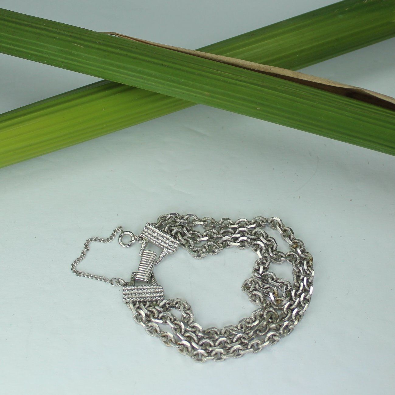 Signed Goldette N.Y. Silver one Multi Chain Vintage Bracelet Safety Chain