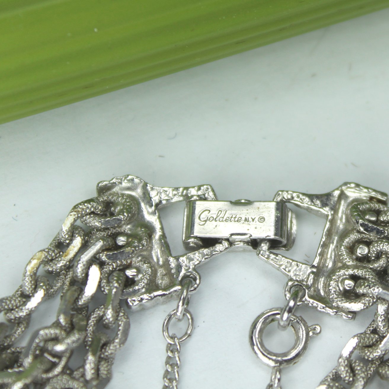 Signed Goldette N.Y. Silver one Multi Chain Vintage Bracelet Safety Chain maker mark