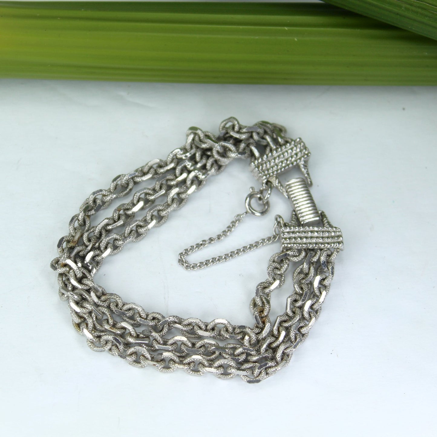 Signed Goldette N.Y. Silver one Multi Chain Vintage Bracelet Safety Chain closed view bracelet