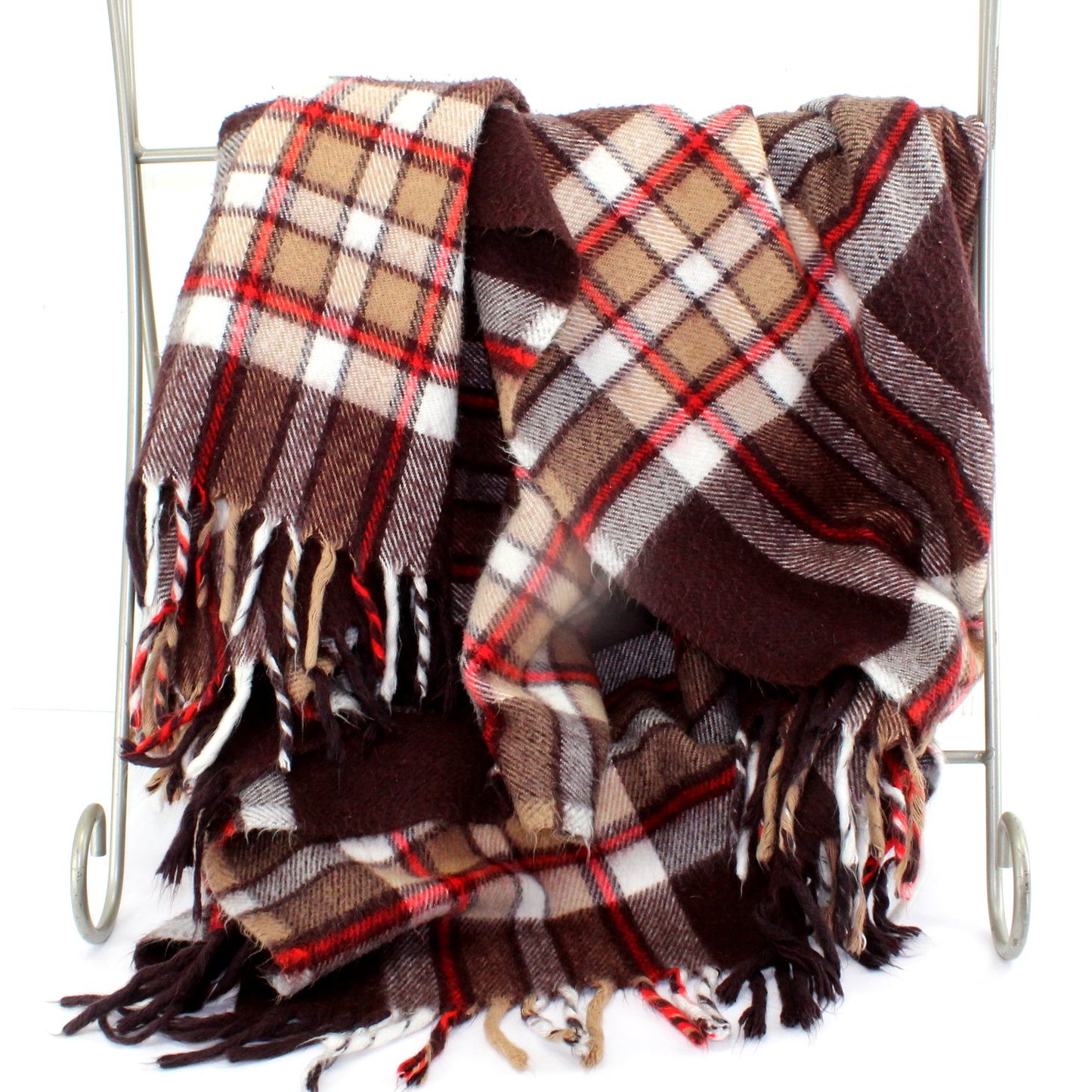 Faribo Acrylic Throw Blanket Brown Red Plaid 52" X 54"