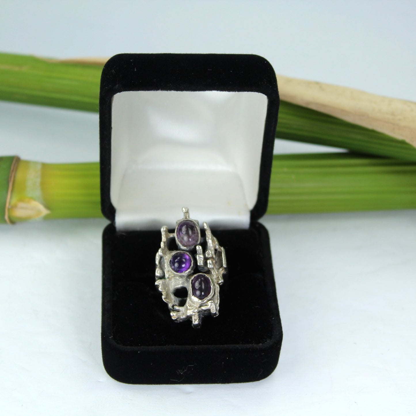 Large Free Form Sterling Amethyst Color 3 Stone Ring Gem-Craft Mark