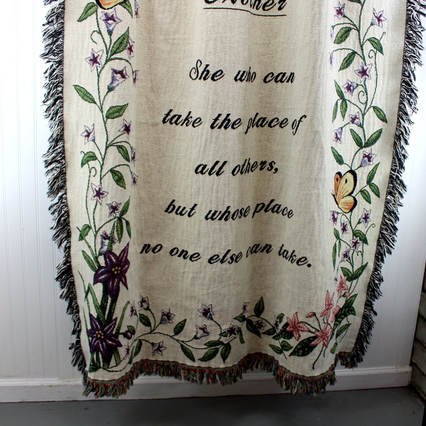 Exquisite Cotton Throw Blanket "Mother" Poem Floral Butterflies bottom of throw poem