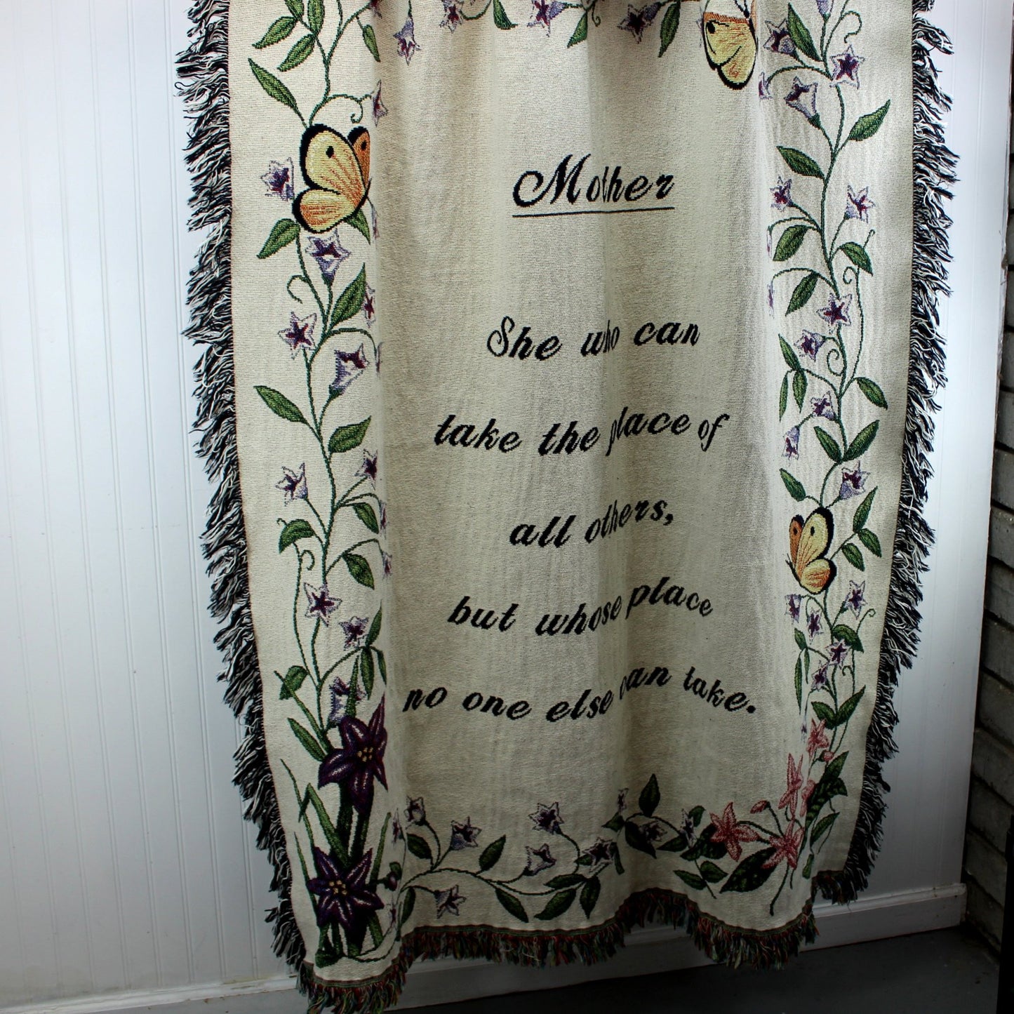 Exquisite Cotton Throw Blanket "Mother" Poem Floral Butterflies
