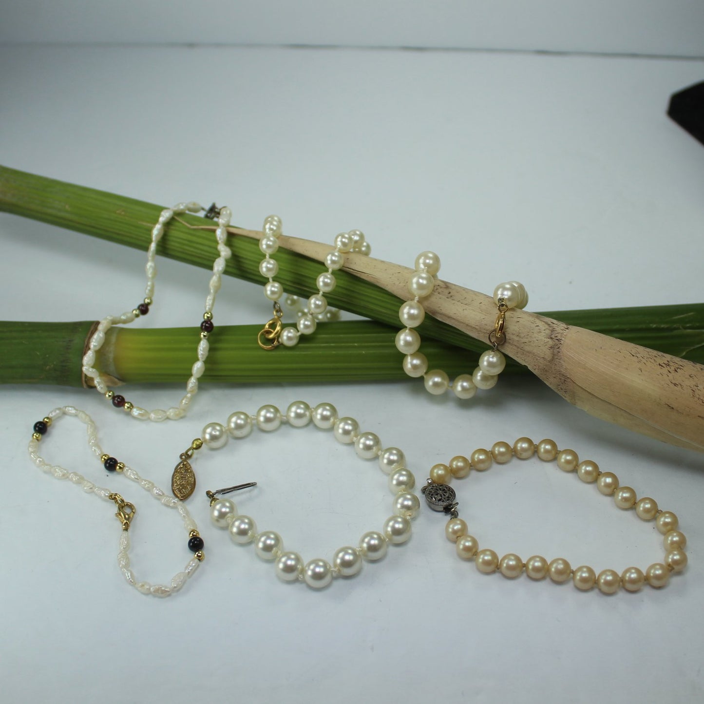 Collection Lot 6 Faux Pearl Bracelets Vintage Fresh Water Round DIY