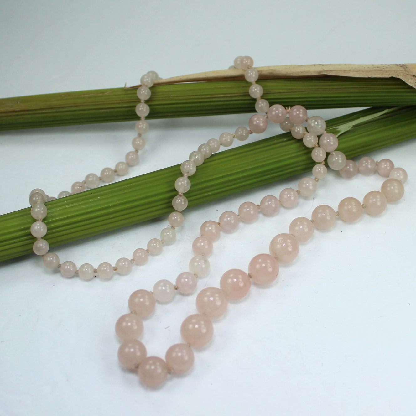 Elegant Natural Rose Quartz Necklace Egypt Round Luminous Knotted 30" lovely shades pink