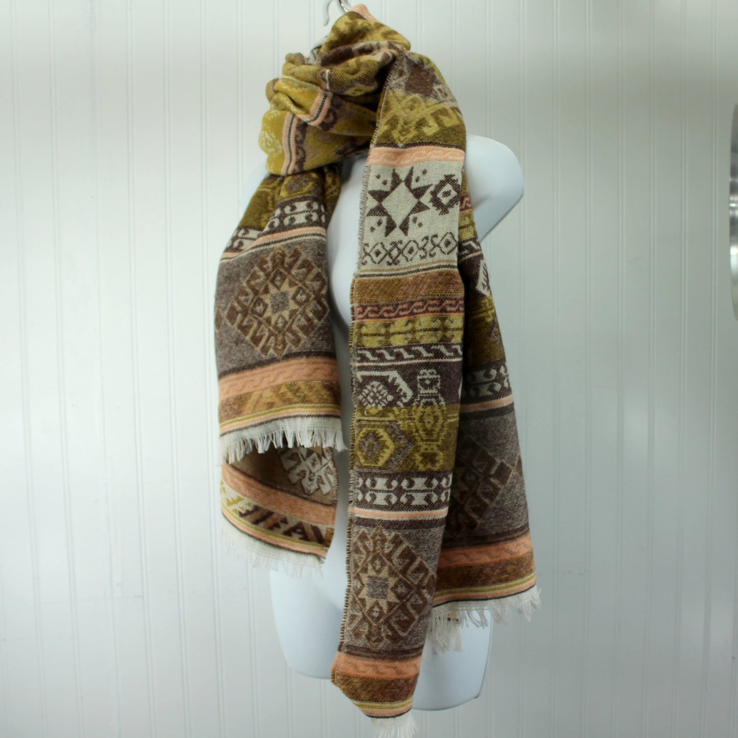 Acrylic Scarf Shawl Luscious Colors 27" X 76" Brown Peach