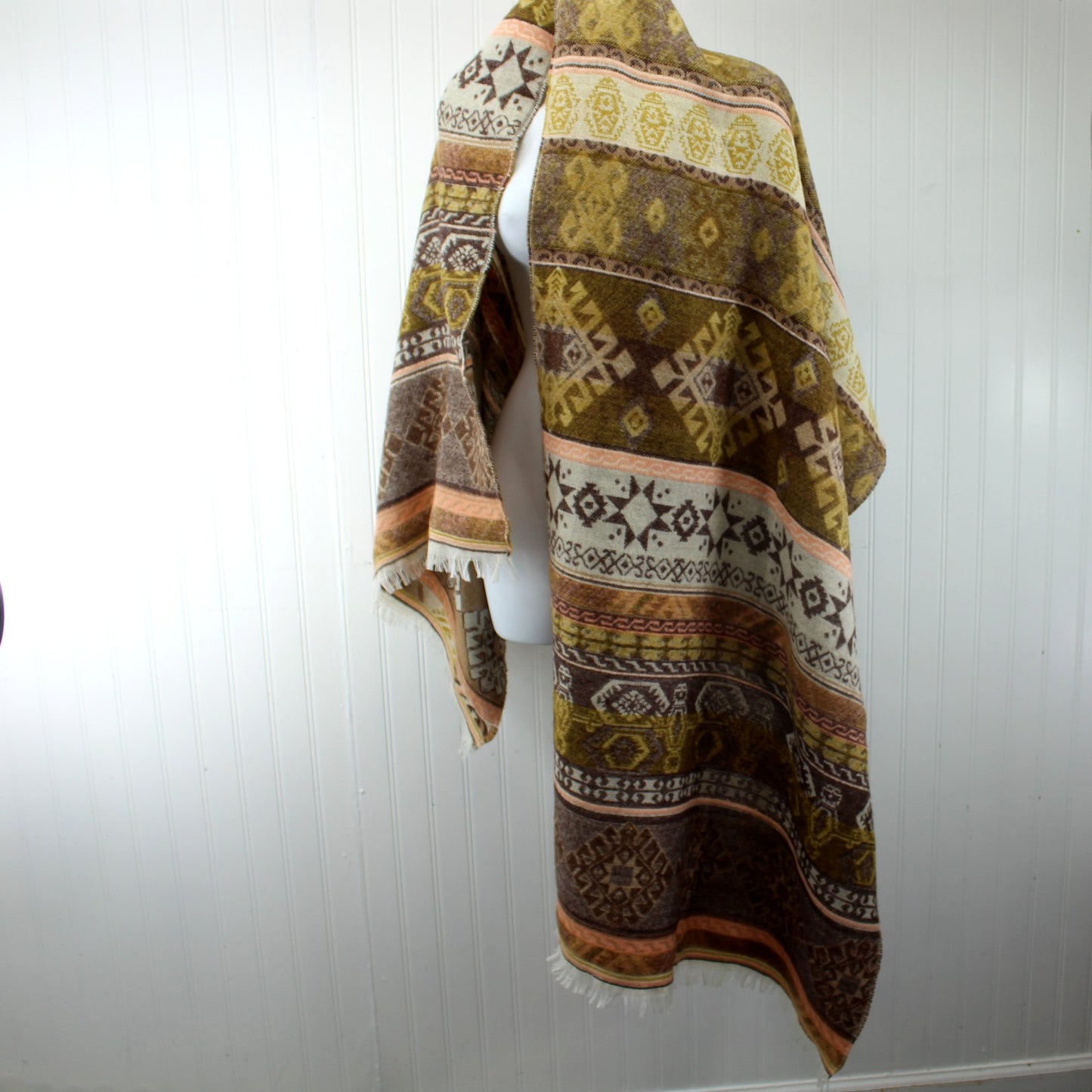 Acrylic Scarf Shawl Luscious Colors 27" X 76" Brown Peach over shoulder long