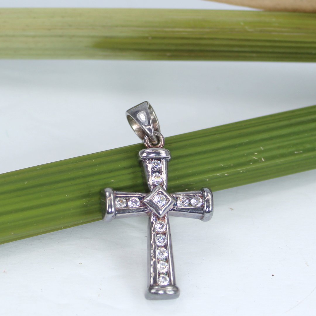 Sterling Rhinestones Vintage Cross Signed AJS Heavy Substantial Biker Euro Style Estate