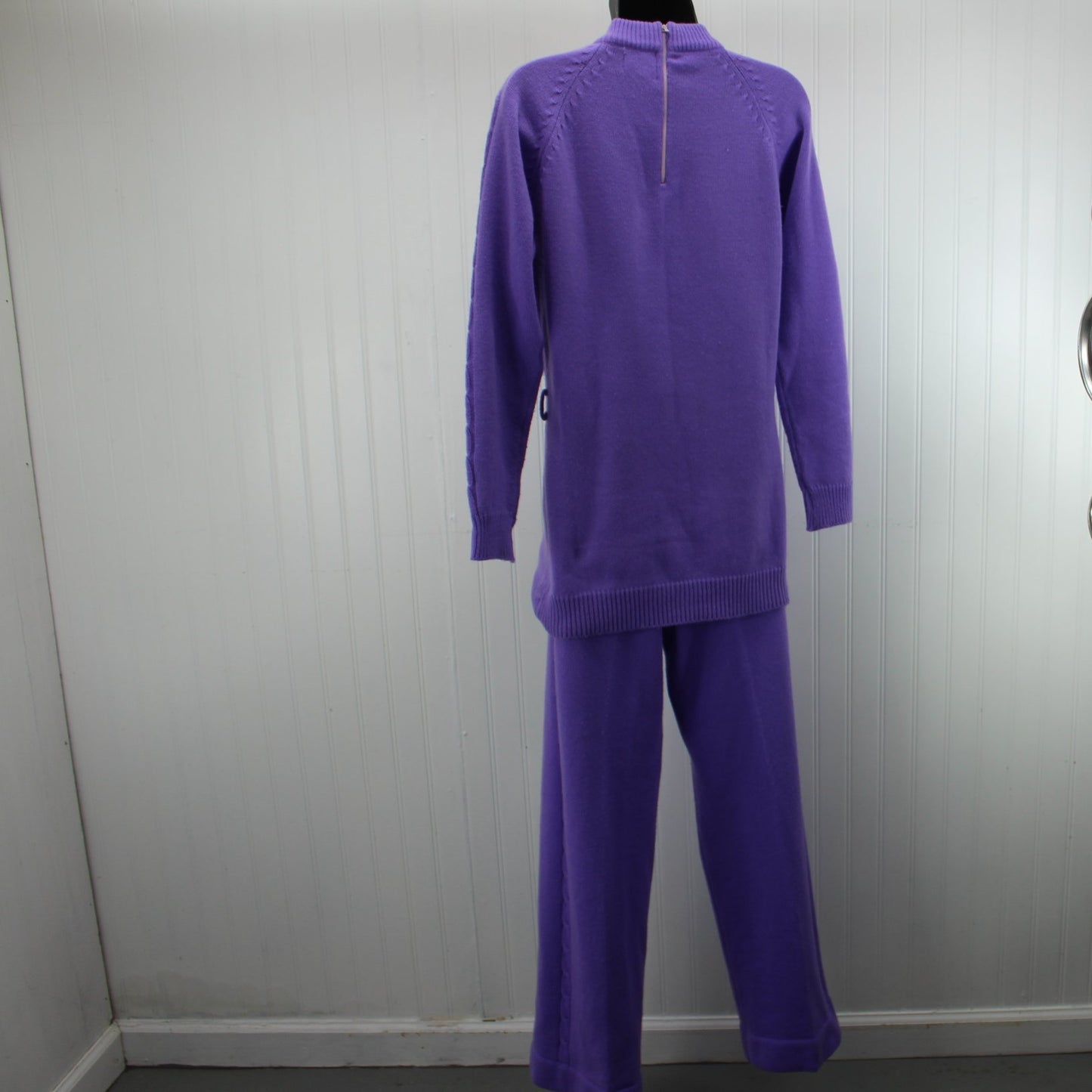 Pants Set Korea 2 Piece Sweater Knit Suit 1960s Acrylic Violet reverse full view