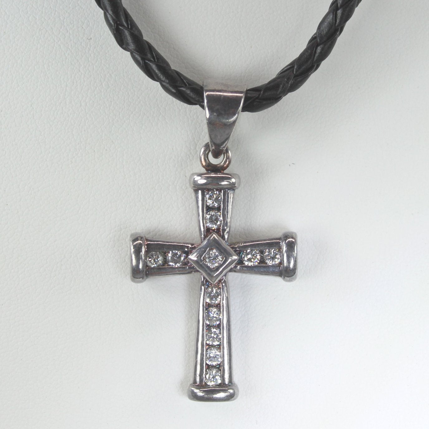 Sterling Rhinestones Vintage Cross Signed AJS Heavy Substantial Biker Euro Style Estate closeup view