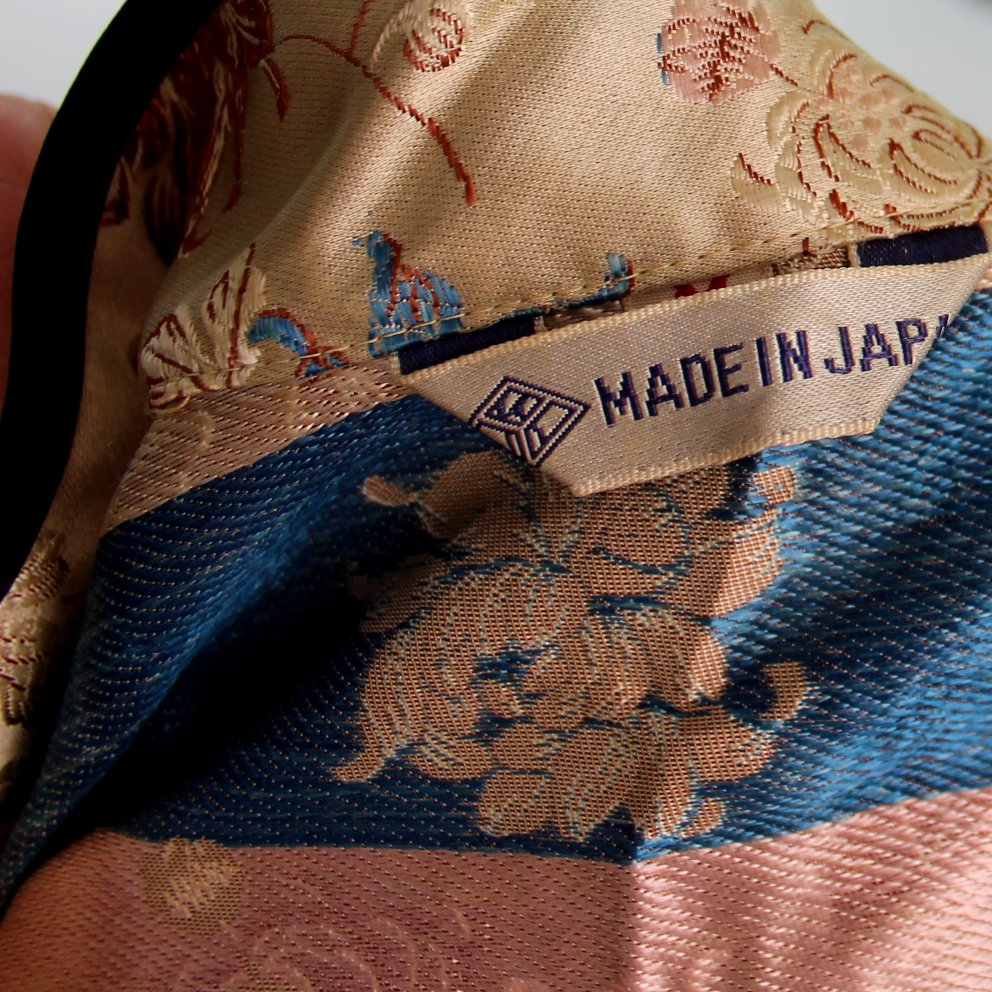 Vintage Japan Unlined Jacket Chrysanthemum Silky Fabric Mandarin orig tag