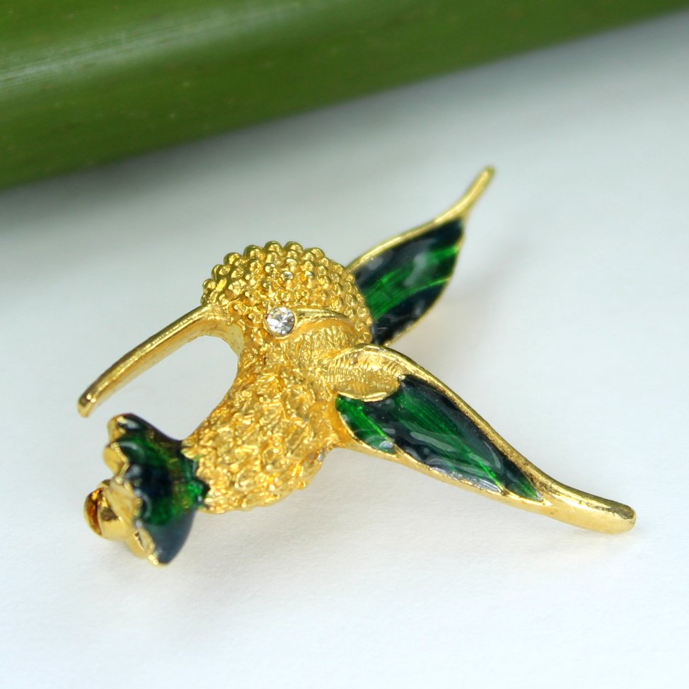 Hummingbird Pin Blue Green Enamel Pave Rhinestone Estate Unmarked Roman different view