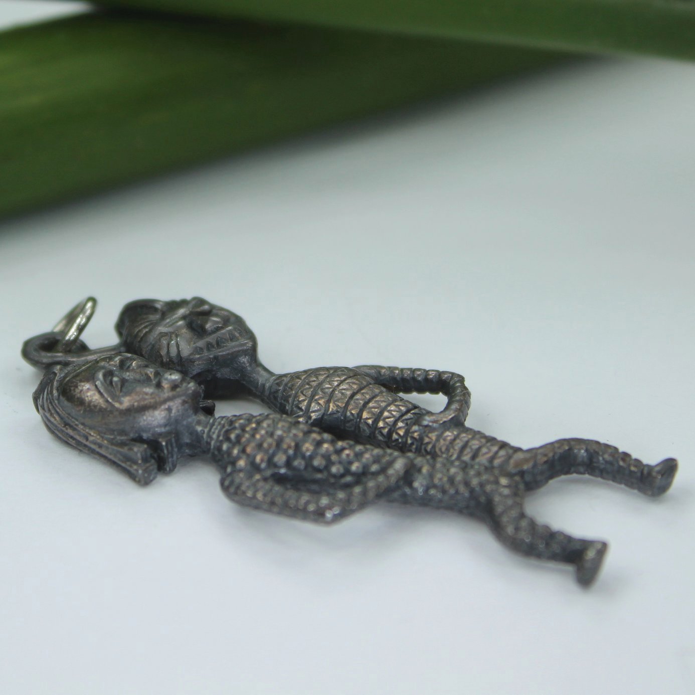 Unusual African Pendant Figural Joined Male Female Symbolism Tribal dimensional view flat
