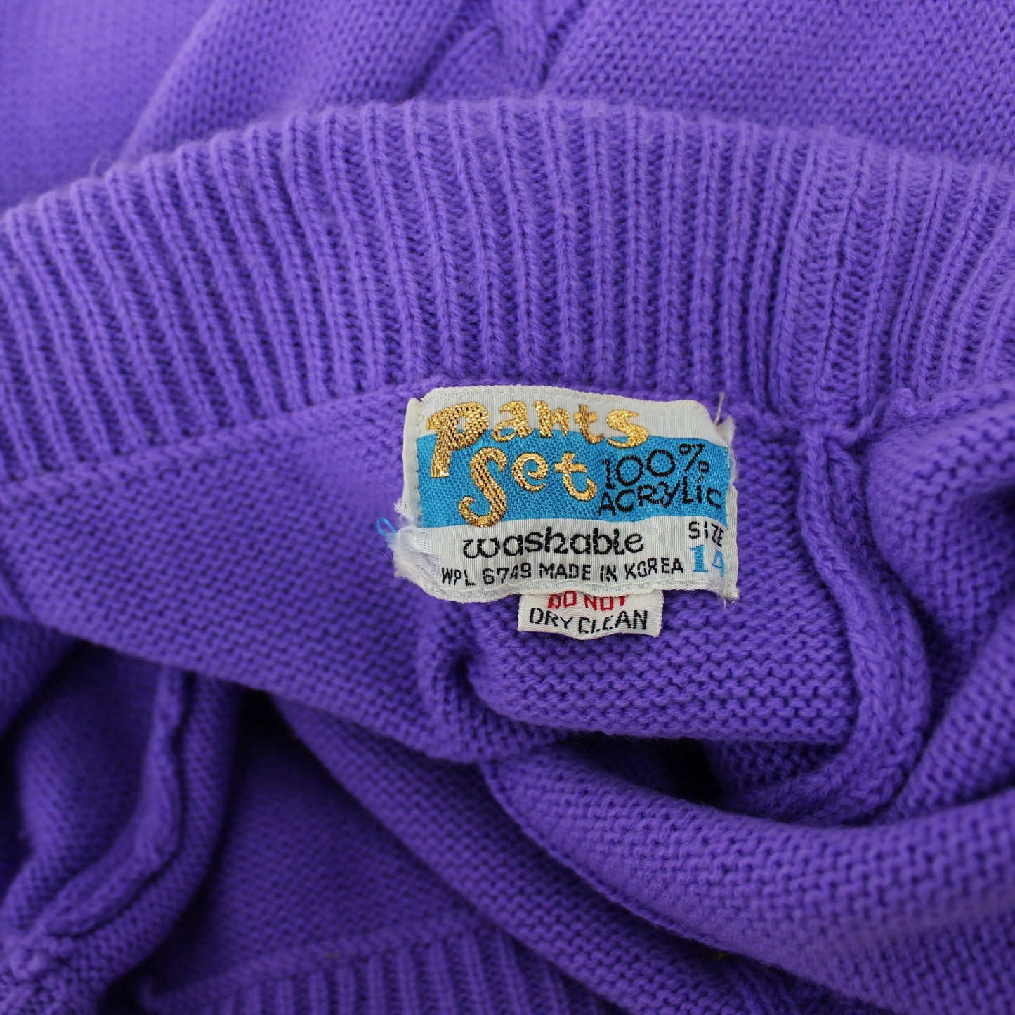 Pants Set Korea 2 Piece Sweater Knit Suit 1960s Acrylic Violet original maker tag