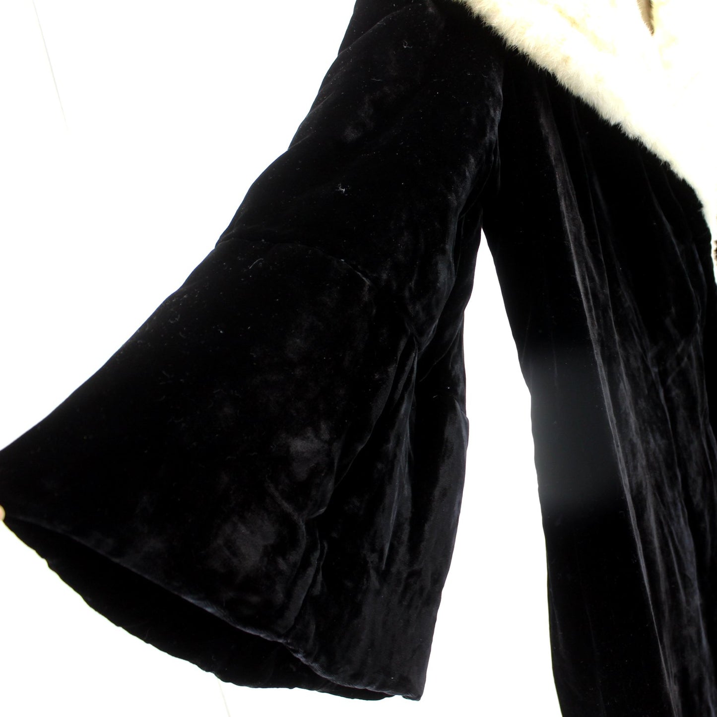 Antique Black Velvet Coat Cream Fur Collar Charles Inc Springfield Hartford bell sleeve