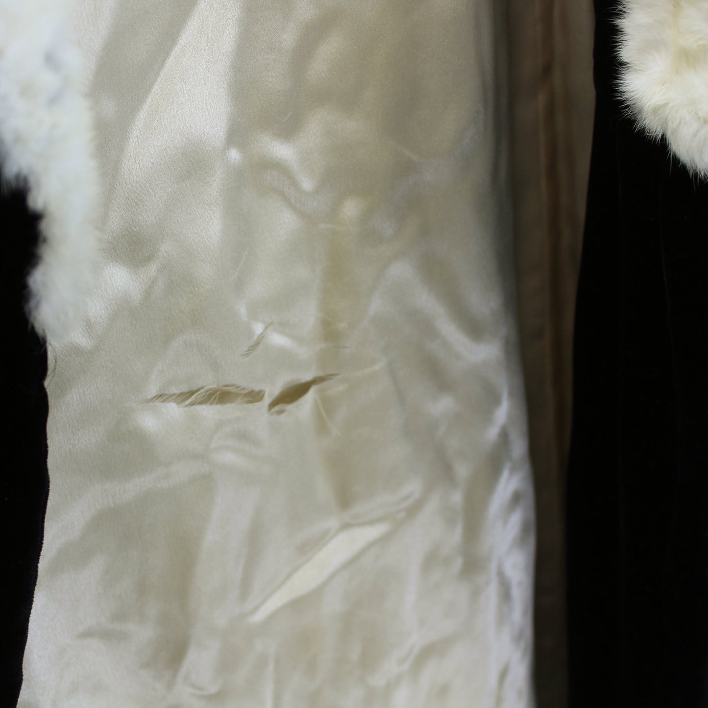 Antique Black Velvet Coat Cream Fur Collar Charles Inc Springfield Hartford lining flaw