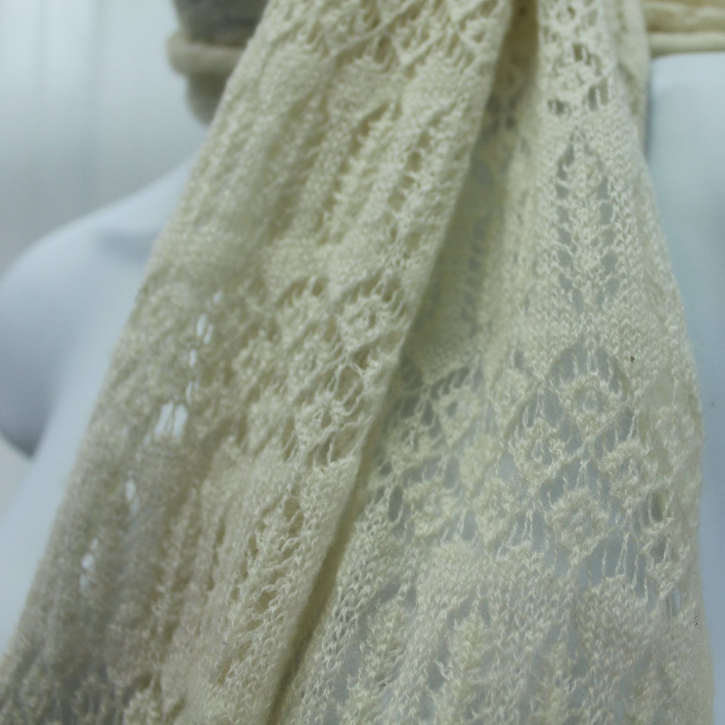 Vintage Lacy Neck Scarf Soft Charming Accessory Cream closeup design