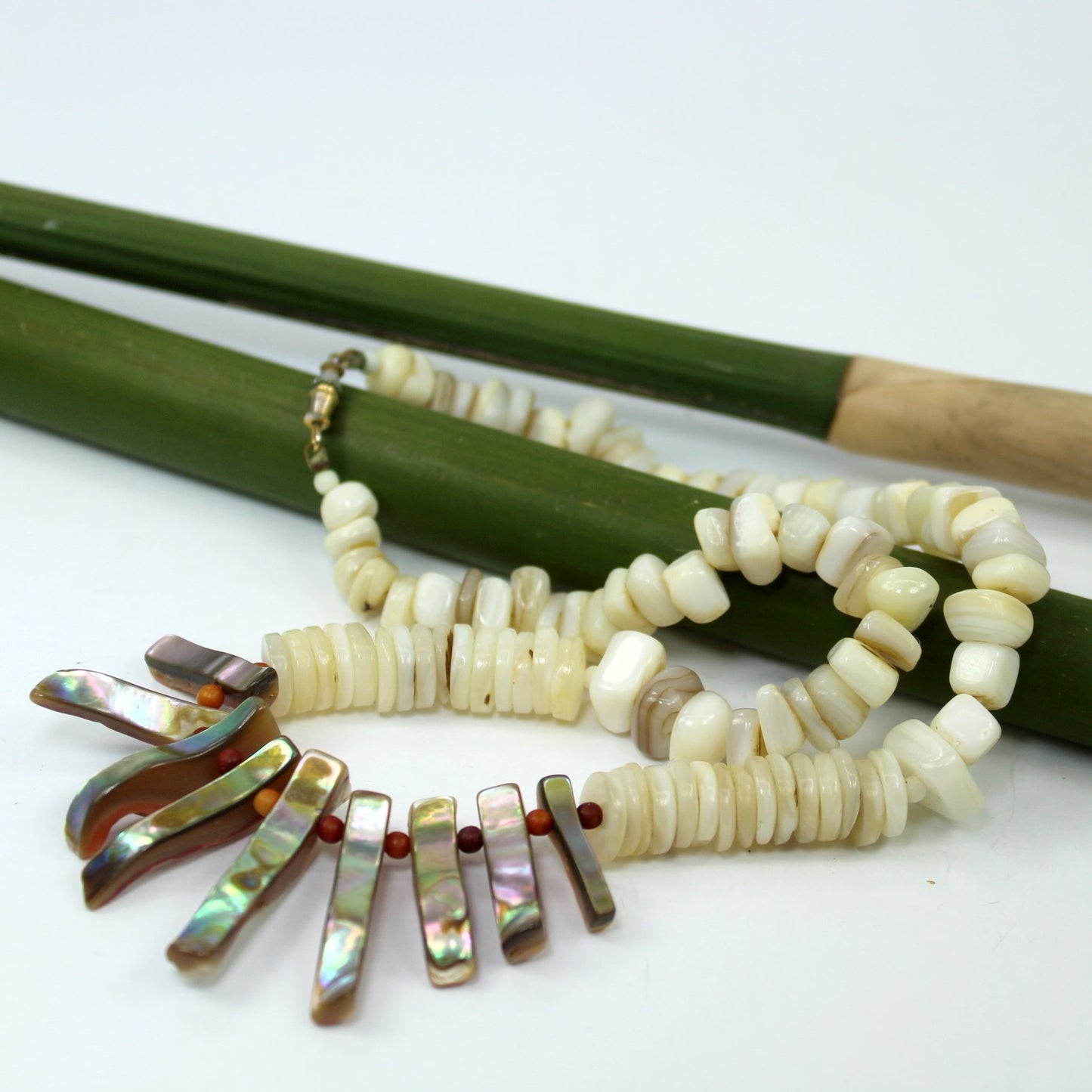 Cut Shell Necklace Abalone Focal Coral Color Beads table view