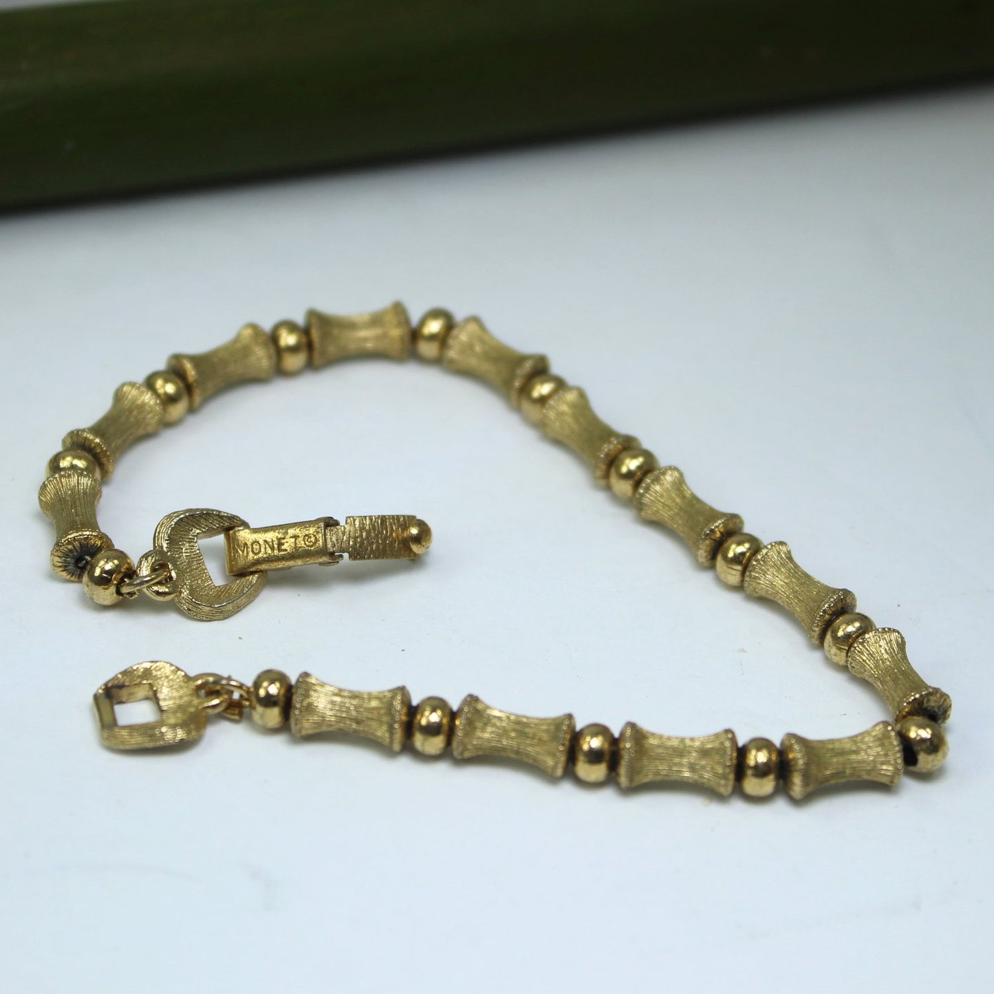 Monet Link Bracelet Mid Century Bamboo Design marked Monet clasp