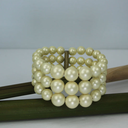 Mid Century Pearl Bracelet Memory Wired 3 Strand Cuff