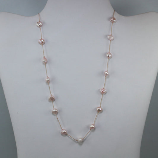 PPC Princess Pride Creations Necklace Pink Iridescent Faux Pearls Pink Cord 925 Closure