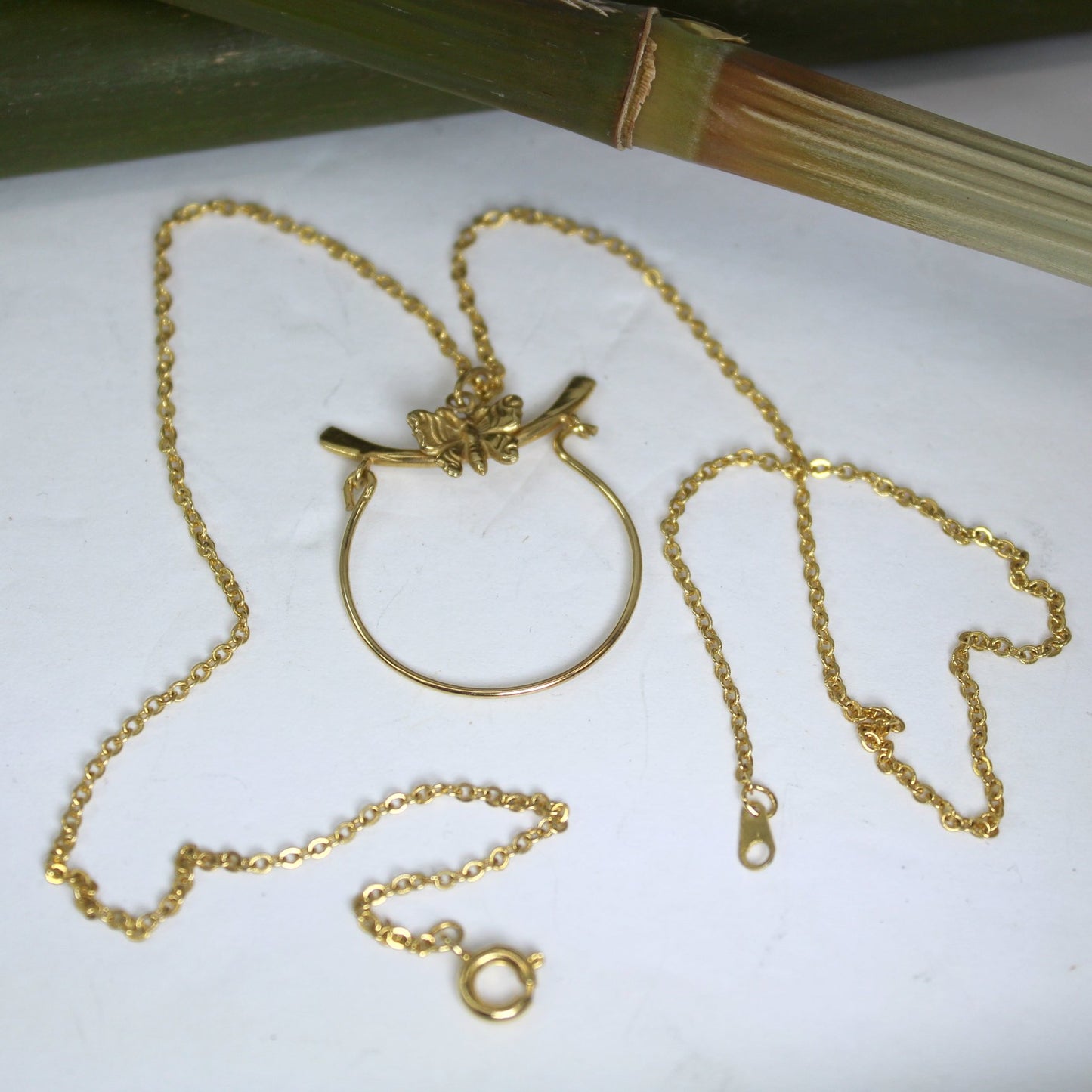 ZZ Designer Mark Butterfly Necklace 14K GF Pendant Oriental Design full view