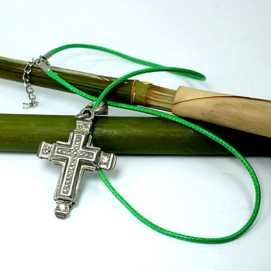 Large Silver Metal Cross Dimensional Cross on Cross Rhinestone Decorated