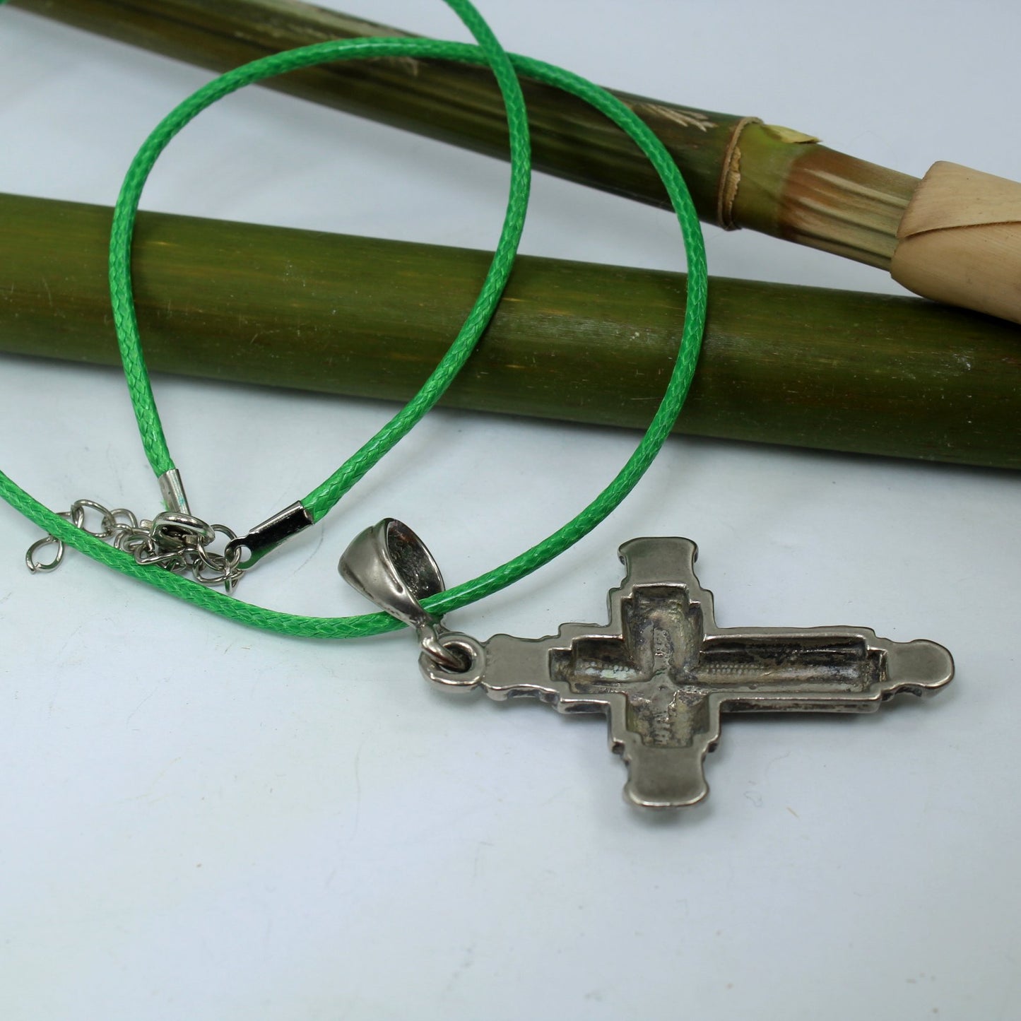 Large Silver Metal Cross Dimensional Cross on Cross Rhinestone Decorated reverse view