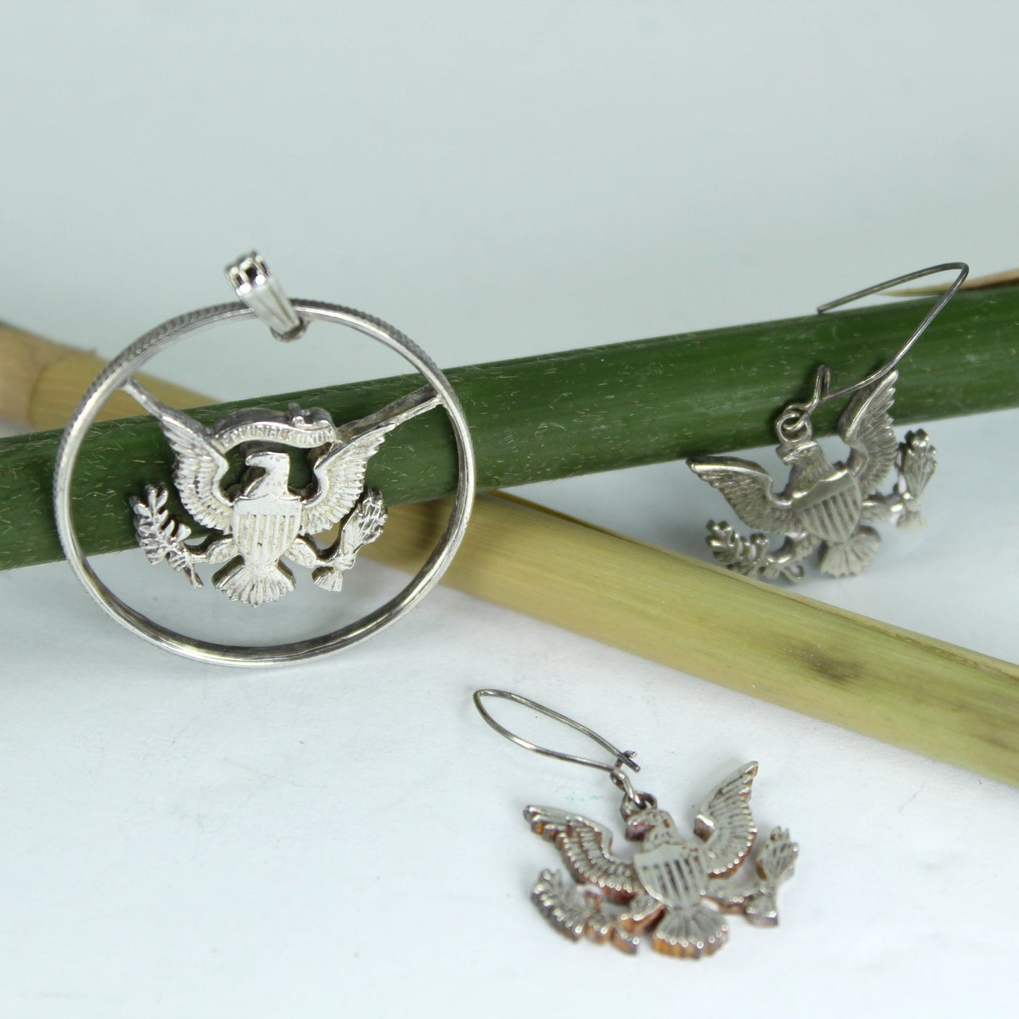 John Kennedy Silver Half Dollar Coin 1960s Pendant Earrings Set Estate other view set