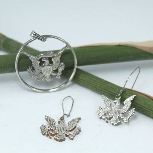 John Kennedy Silver Half Dollar Coin 1960s Pendant Earrings Set Estate