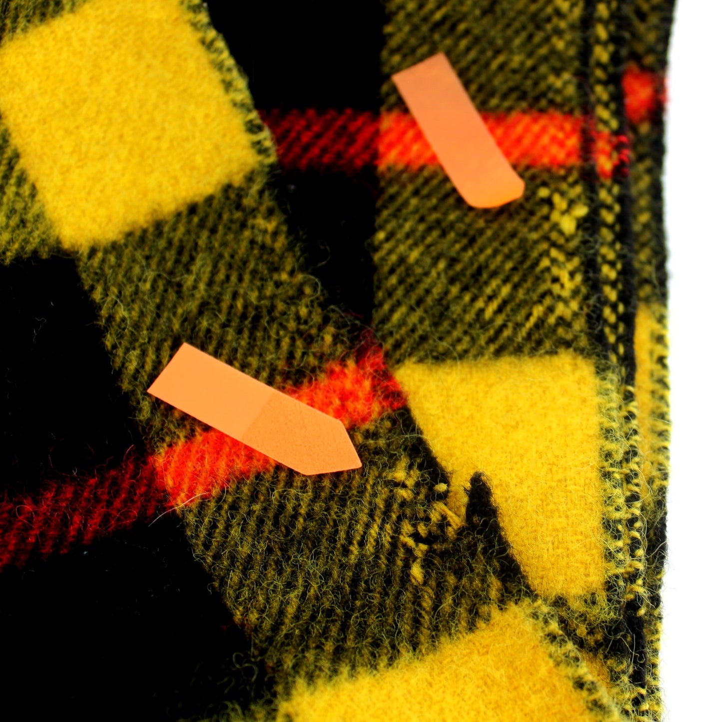 Classic Wool Plaid Throw Blanket Yellow with Black Red Dense Soft flaws at edge