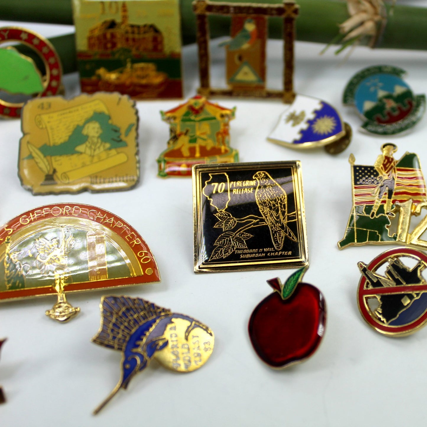 Telephone Pioneers America Collection 24 Vintage Button Pins closeup pix