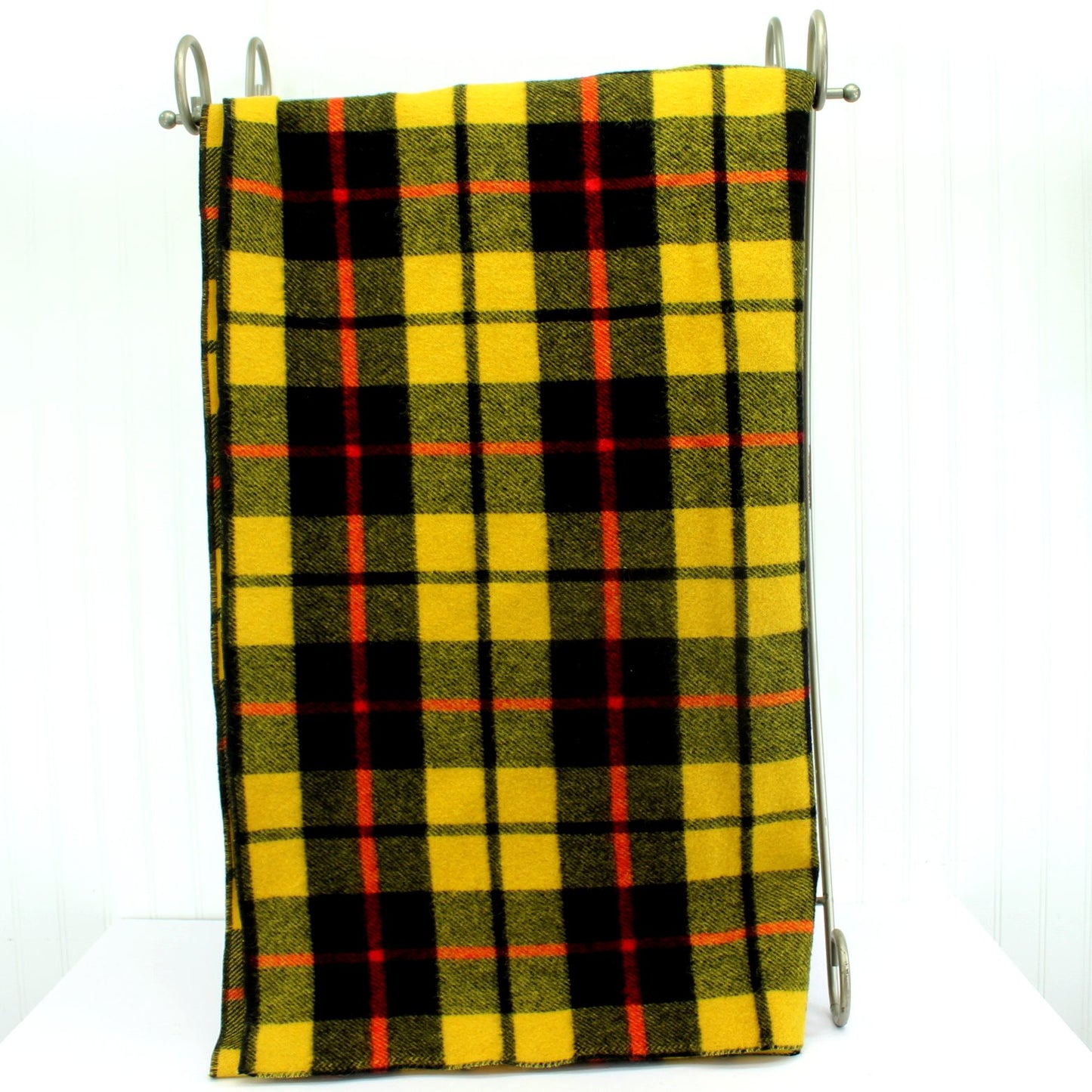 Classic Wool Plaid Throw Blanket Yellow with Black Red Dense Soft vertical view