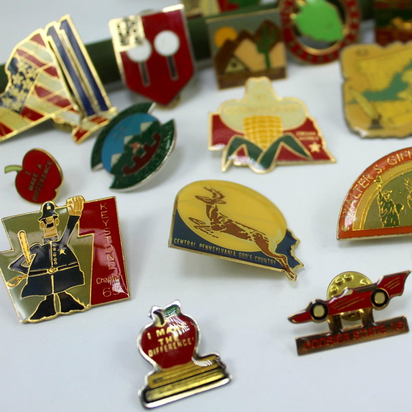 Telephone Pioneers America Collection 24 Vintage Button Pins closeup of some pins